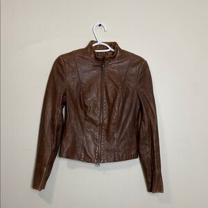 Danier Chestnut Brown Leather Zip-Front Jacket size XS